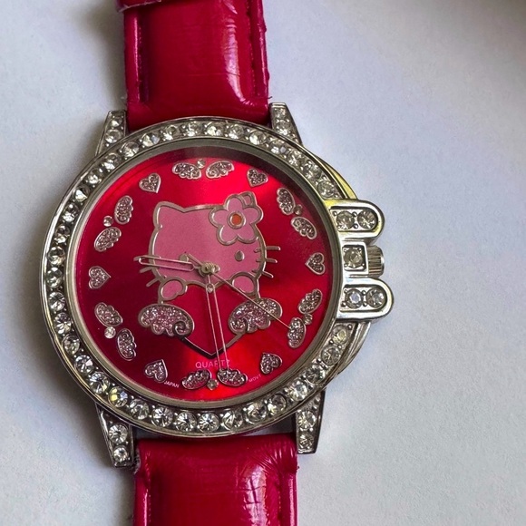 ⏰  Vintage Early 2000’s Hello Kitty Red Leather and Pave Crystal Watch 💖✨ - Picture 1 of 13